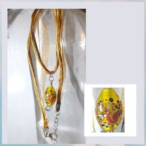 Boho Pendant  #052L Murano Glass Pendant Organza Necklace Layered Necklace 19" l
